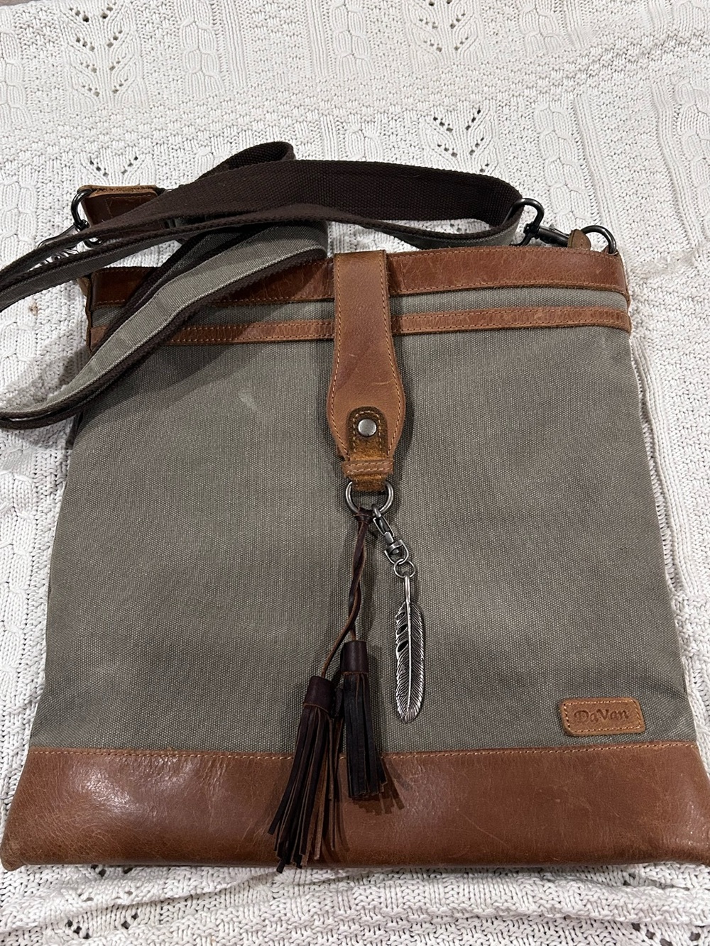 Davan Canvas with Tan Leather Accents Crossbody Computer Bag